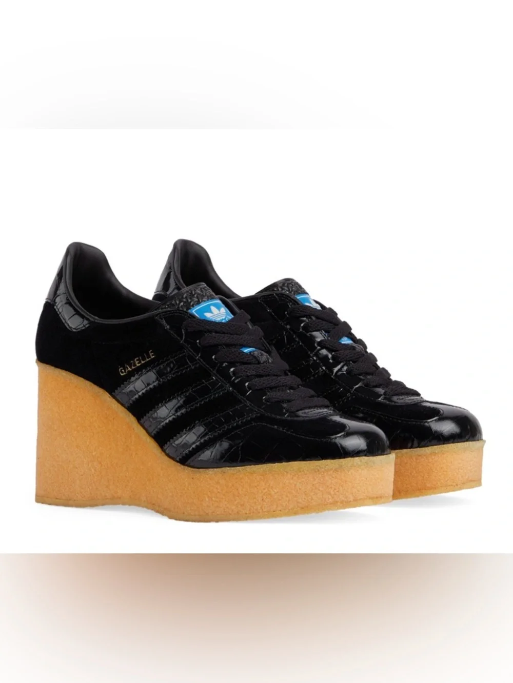 Gucci adidas Gazelle Black Patent Wedge Platform Sneakers with Gum Sole - Picture 1 of 8